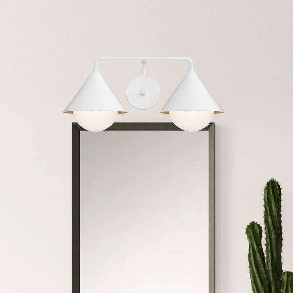 Aly 21" Two-Light Vanity Sconce, White/Opal Glass