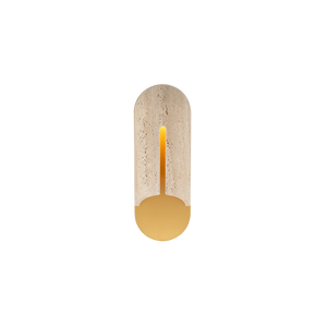 Rowan 4" One Light Wall Sconce Light, Aged Brass / Beige Travertine