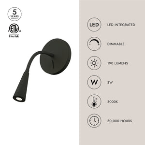 Conifer 5" LED Reading Wall Sconce, Black