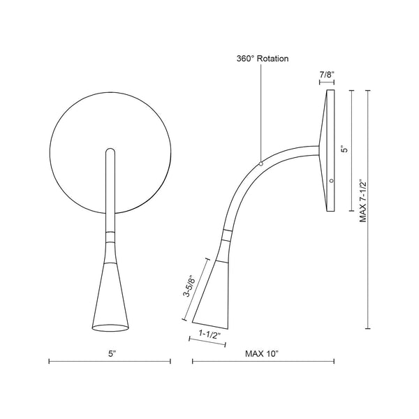 Conifer 5" LED Reading Wall Sconce, Black