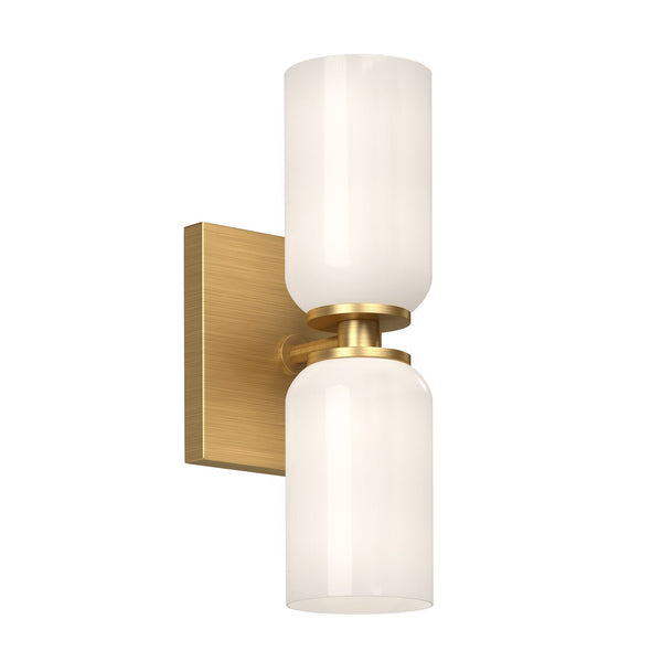 Sycamore 12" Two-Light Wall Sconce, Brushed Gold/Glossy Opal Glass