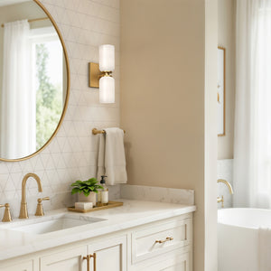 Sycamore 12" Two-Light Wall Sconce, Brushed Gold/Glossy Opal Glass