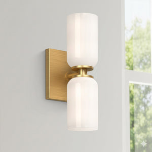 Sycamore 12" Two-Light Wall Sconce, Brushed Gold/Glossy Opal Glass