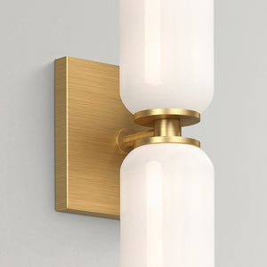 Sycamore 12" Two-Light Wall Sconce, Brushed Gold/Glossy Opal Glass