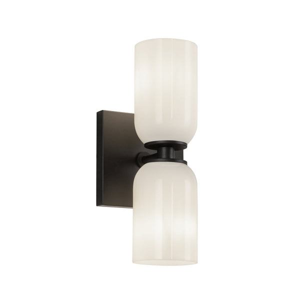 Sycamore 12" Two-Light Wall Sconce, Black/Glossy Opal Glass