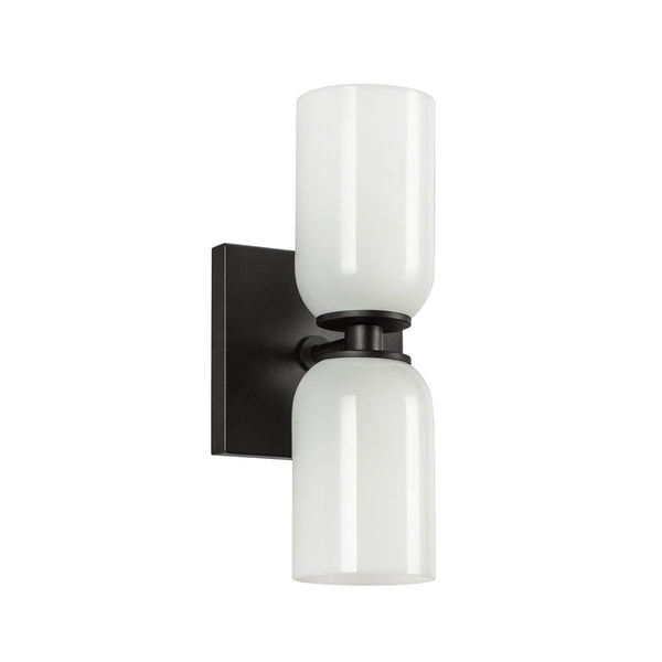 Sycamore 12" Two-Light Wall Sconce, Black/Glossy Opal Glass