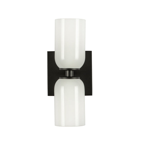 Sycamore 12" Two-Light Wall Sconce, Black/Glossy Opal Glass