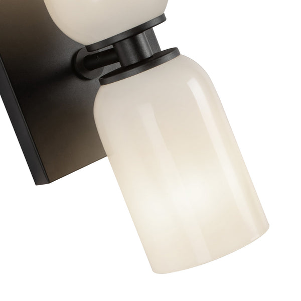 Sycamore 12" Two-Light Wall Sconce, Black/Glossy Opal Glass