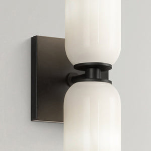 Sycamore 12" Two-Light Wall Sconce, Black/Glossy Opal Glass