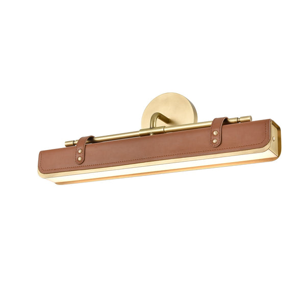 Tribeca 20" LED Vanity Wall Sconce, Vintage Brass/Cognac Leather