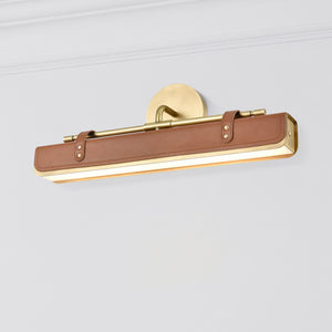 Tribeca 20" LED Vanity Wall Sconce, Vintage Brass/Cognac Leather