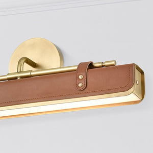 Tribeca 20" LED Vanity Wall Sconce, Vintage Brass/Cognac Leather