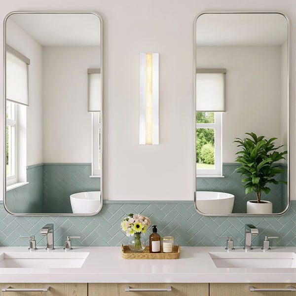 Solenne Vanity-style 23" Wall Light, Polished Nickel/Alabaster