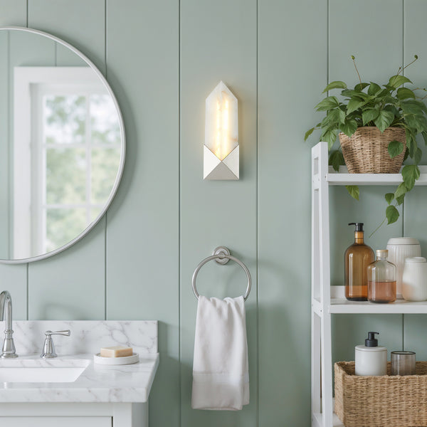 Regulus Vanity-style 12" Wall Light, Polished Nickel/Alabaster