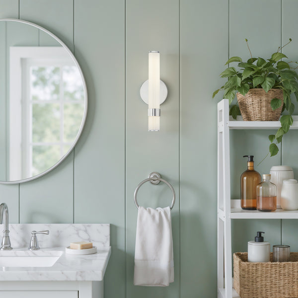 Mercer Vanity-style 14" Wall Light, Polished Nickel/Glossy Opal