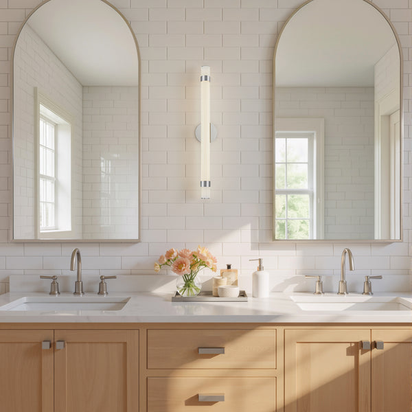 Mercer Vanity-style 30" Wall Light, Polished Nickel/Glossy Opal