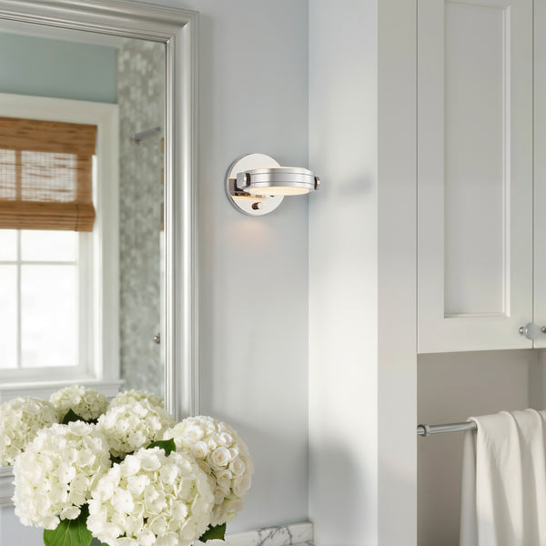 Comstock 6" LED Wall Light, Polished Nickel/Alabaster