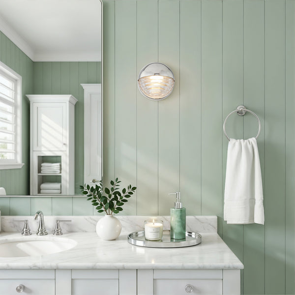 Graham 6" LED Wall Light, Polished Nickel/Ribbed Glass