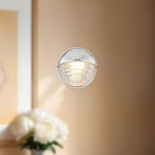 Graham 6" LED Wall Light, Polished Nickel/Ribbed Glass