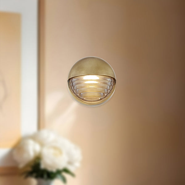 Graham 6" LED Wall Light, Ribbed Glass/Vintage Brass