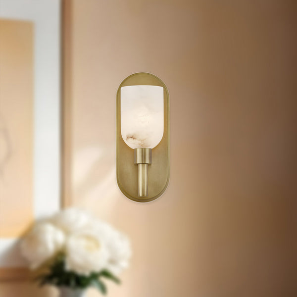 Muse 9" One-Light Wall Light, Vintage Brass/Alabaster