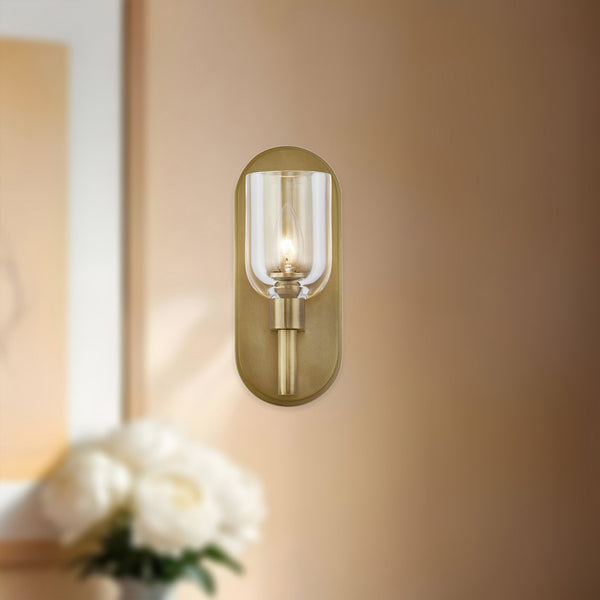 Muse 9" One-Light Wall Light, Clear Crystal/Vintage Brass