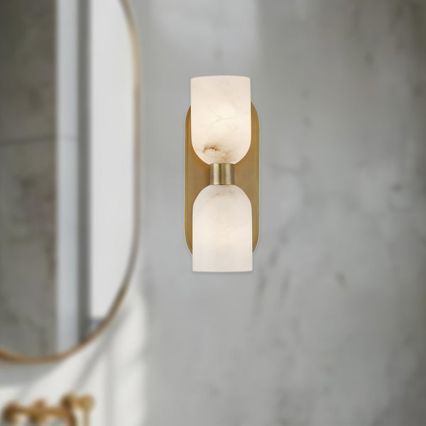 Muse 11" Two-Light Wall Light, Vintage Brass/Alabaster
