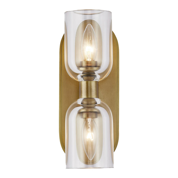 Muse 11" Two-Light Wall Light, Clear Crystal/Vintage Brass