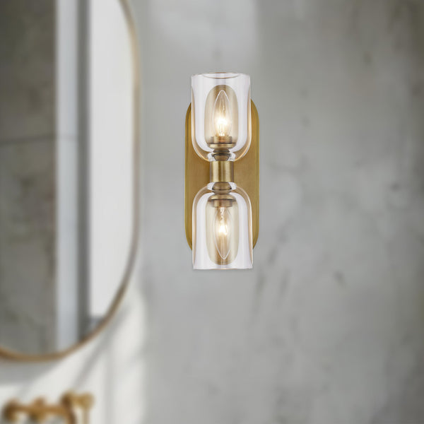 Muse 11" Two-Light Wall Light, Clear Crystal/Vintage Brass