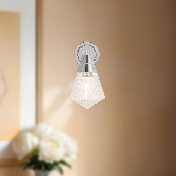 Thatchford 6" One-Light Wall/Vanity Light, Polished Nickel/Prismatic Glass