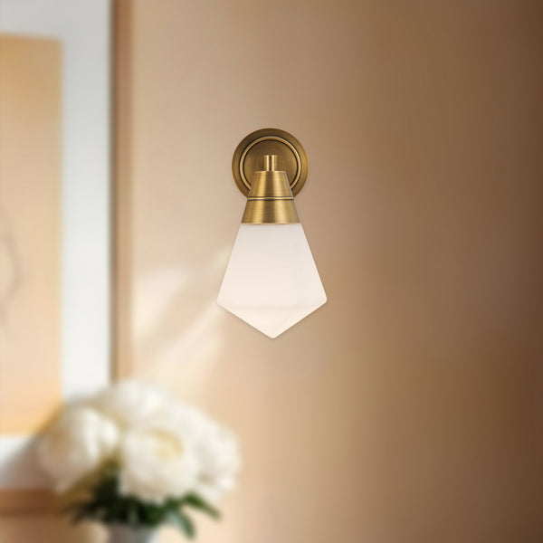 Thatchford 6" One-Light Wall/Vanity Light, Vintage Brass/Opal Matte Glass