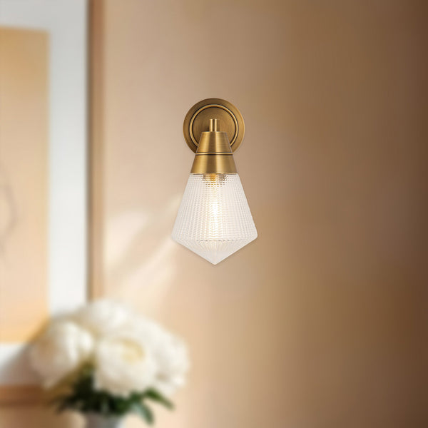 Thatchford 6" One-Light Wall/Vanity Light, Vintage Brass/Prismatic Glass