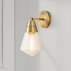 Thatchford 6" One-Light Wall/Vanity Light, Vintage Brass/Prismatic Glass