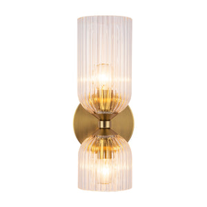 Safira 12" Vanity Wall Sconce, Brushed Gold/Clear Ribbed Glass