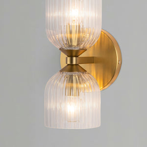 Safira 12" Vanity Wall Sconce, Brushed Gold/Clear Ribbed Glass