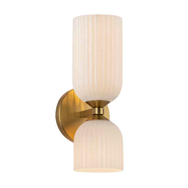 Safira 12" Vanity Wall Sconce, Brushed Gold/Glossy Ribbed Opal Glass
