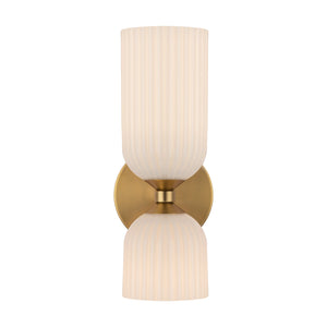 Safira 12" Vanity Wall Sconce, Brushed Gold/Glossy Ribbed Opal Glass