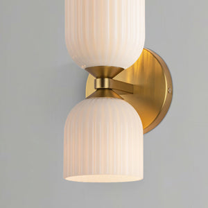 Safira 12" Vanity Wall Sconce, Brushed Gold/Glossy Ribbed Opal Glass