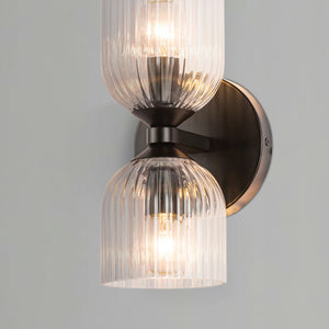 Safira 12" Vanity Wall Sconce, Matte Black/Clear Ribbed Glass