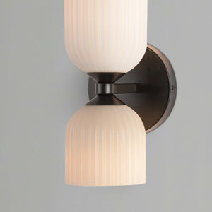 Safira 12" Vanity Wall Sconce, Matte Black/Glossy Ribbed Opal Glass