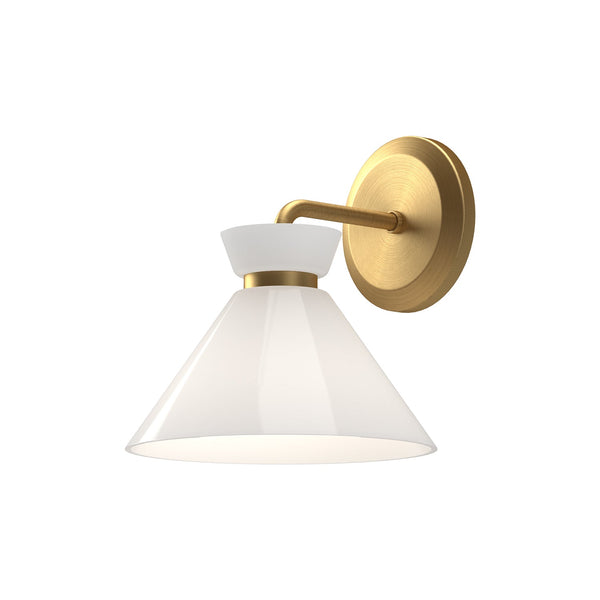 Diana 8" Vanity Wall Sconce, Brushed Gold/Glossy Opal Glass