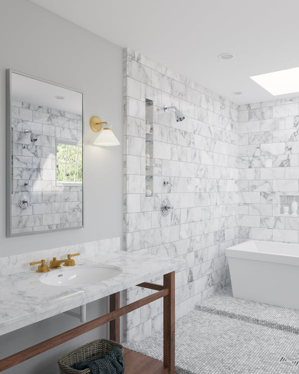 Diana 8" Vanity Wall Sconce, Brushed Gold/Glossy Opal Glass