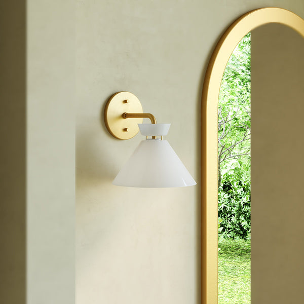 Diana 8" Vanity Wall Sconce, Brushed Gold/Glossy Opal Glass