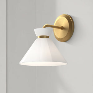 Diana 8" Vanity Wall Sconce, Brushed Gold/Glossy Opal Glass
