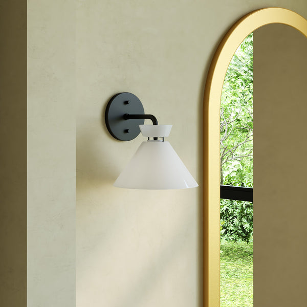 Diana 8" Vanity Wall Sconce, Glossy Opal Glass/Matte Black