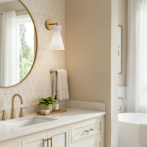 Alice 6" Vanity Wall Sconce, Aged Gold/Opal Glass