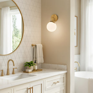 Linnea 12" Vanity Wall Sconce, Aged Gold/Opal Matte Glass