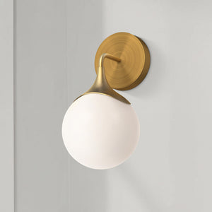 Linnea 12" Vanity Wall Sconce, Aged Gold/Opal Matte Glass