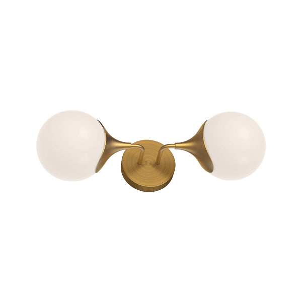 Linnea 19" Two-Light Vanity Wall Sconce, Aged Gold/Opal Matte Glass