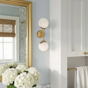 Linnea 19" Two-Light Vanity Wall Sconce, Aged Gold/Opal Matte Glass